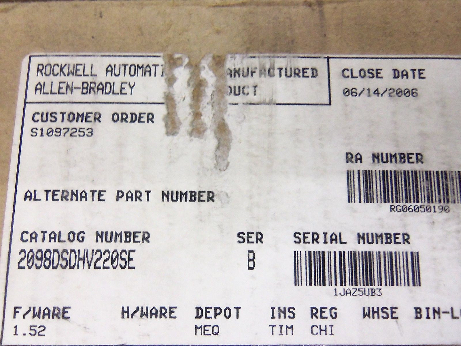 ALLEN BRADLEY 2098DSDHV220SE SER. B REMAN