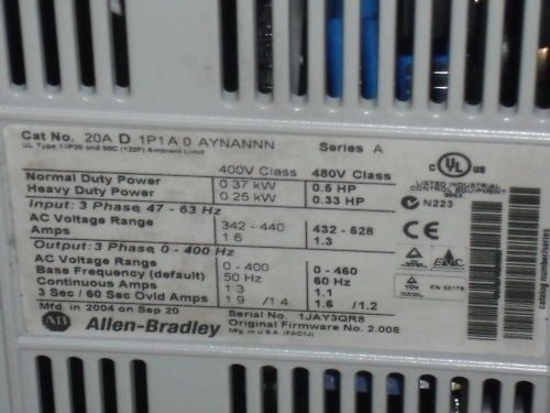ALLEN BRADLEY 20AD1P1A0AYNANNN POWER FLEX 70  SER. A NEW