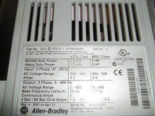 ALLEN BRADLEY 20AD5P0A1AYNNNNN SERIES A *USED*