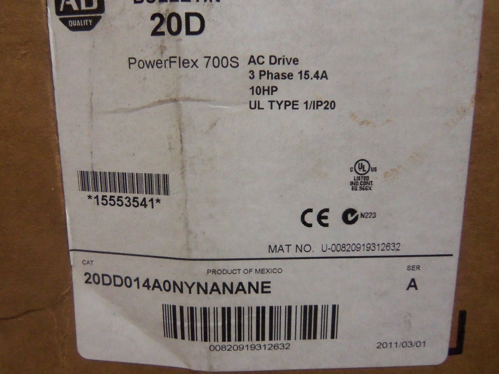 ALLEN BRADLEY 20DD014A0NYNANANE SERIES A *NEW IN BOX*