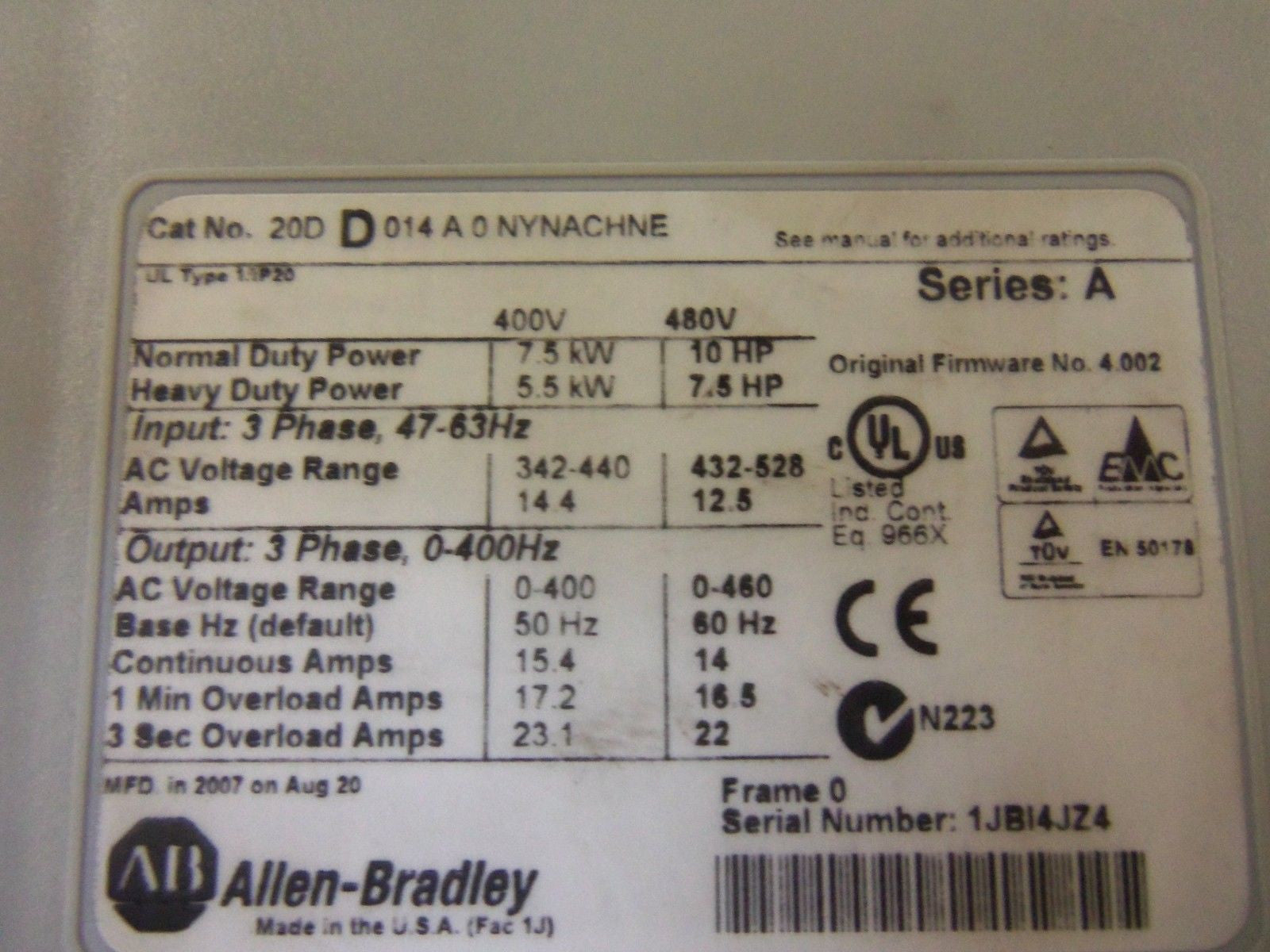 ALLEN BRADLEY 20DD014A0NYNACHNE SERIES A *NEW NO BOX*