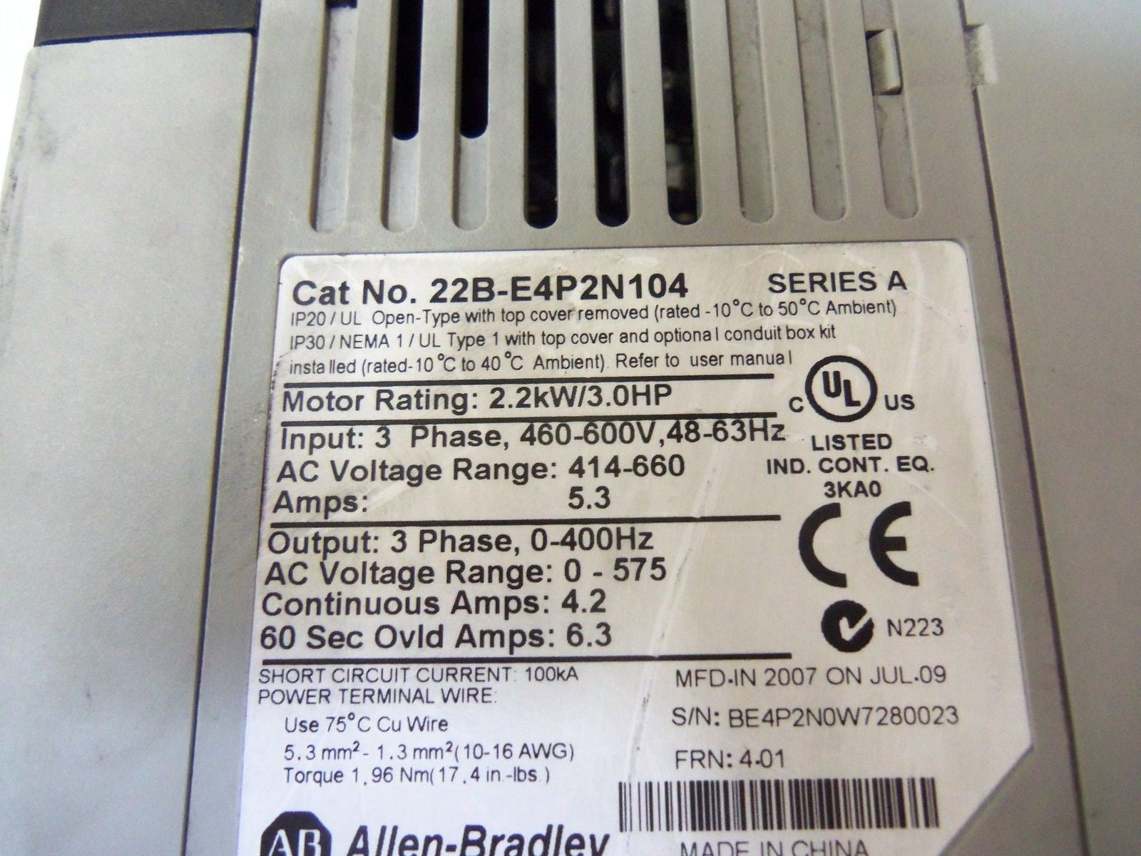 ALLEN BRADLEY 22-E4P2N104 SERIES A *USED*