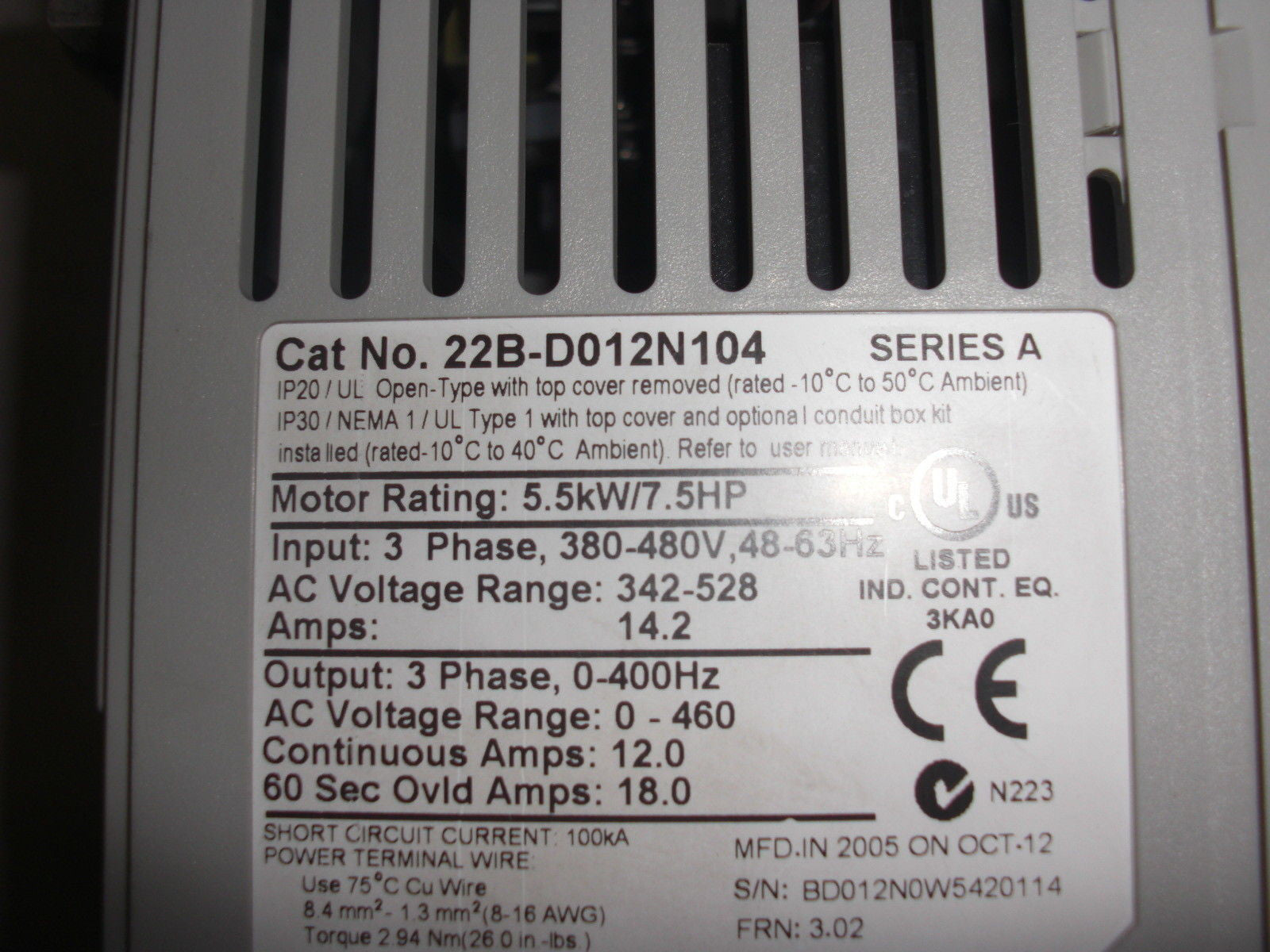 ALLEN BRADLEY 22B-D012N04 SERIES A *AS IS*