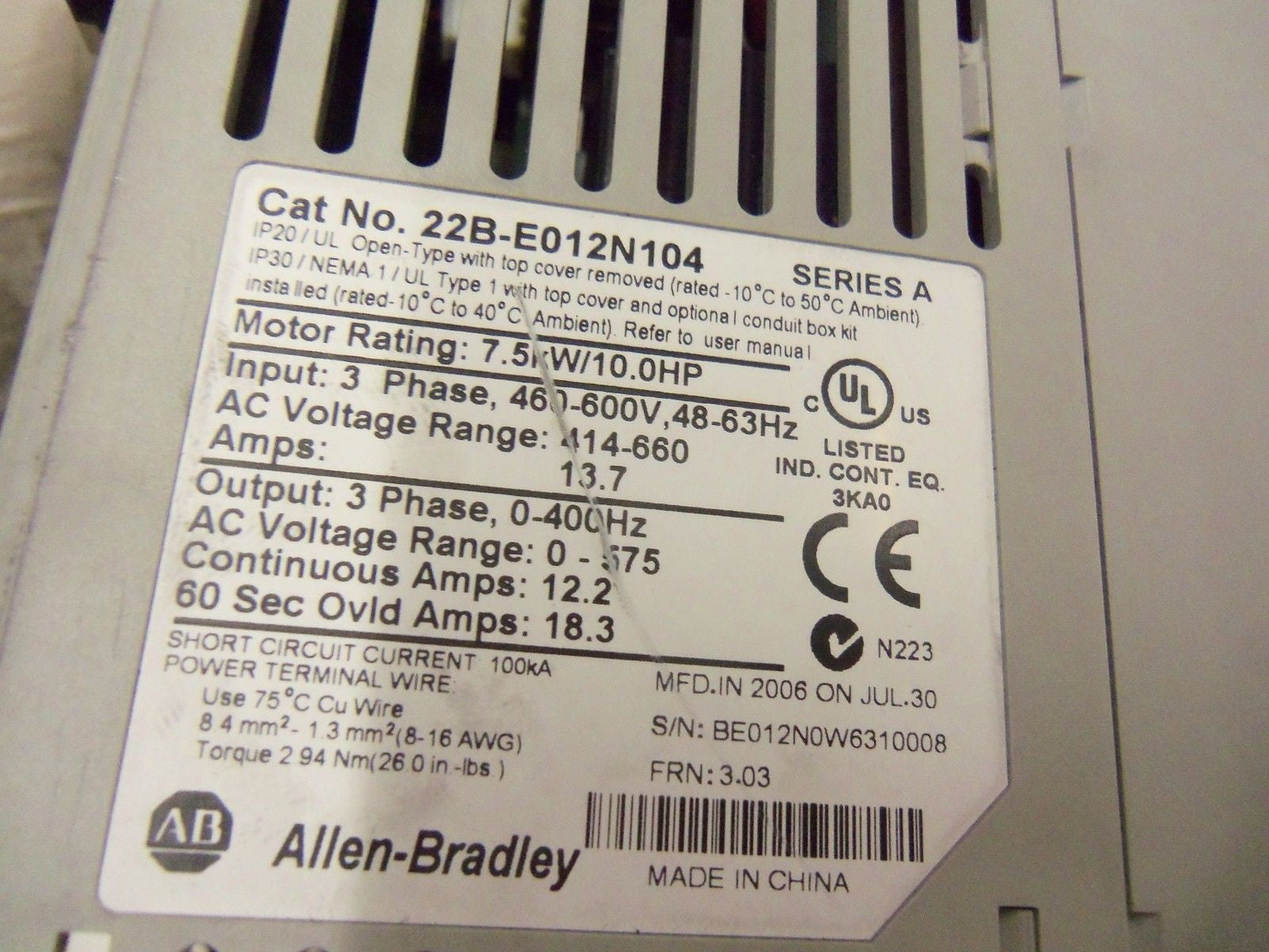 ALLEN BRADLEY 22B-E012N104 *USED*