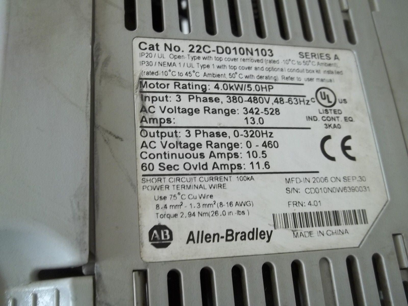 ALLEN BRADLEY 22C-D010N103 SER.A AC DRIVE *USED*