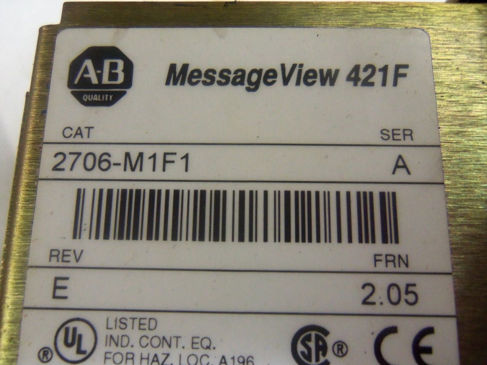 ALLEN BRADLEY MASSAGEVIEW 421F 2706-M1F1 SER. A DISPLAY (AS PICUTRED) *USED*