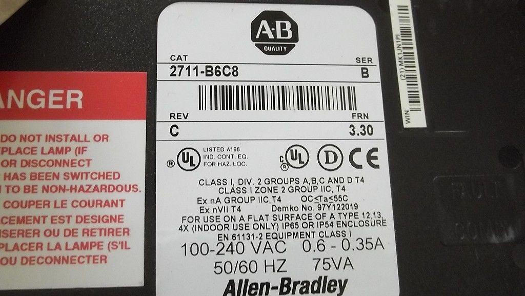 ALLEN BRADLEY 2711-B6C8 SERIES B   REV. C  FRN.  3.30 *USED*