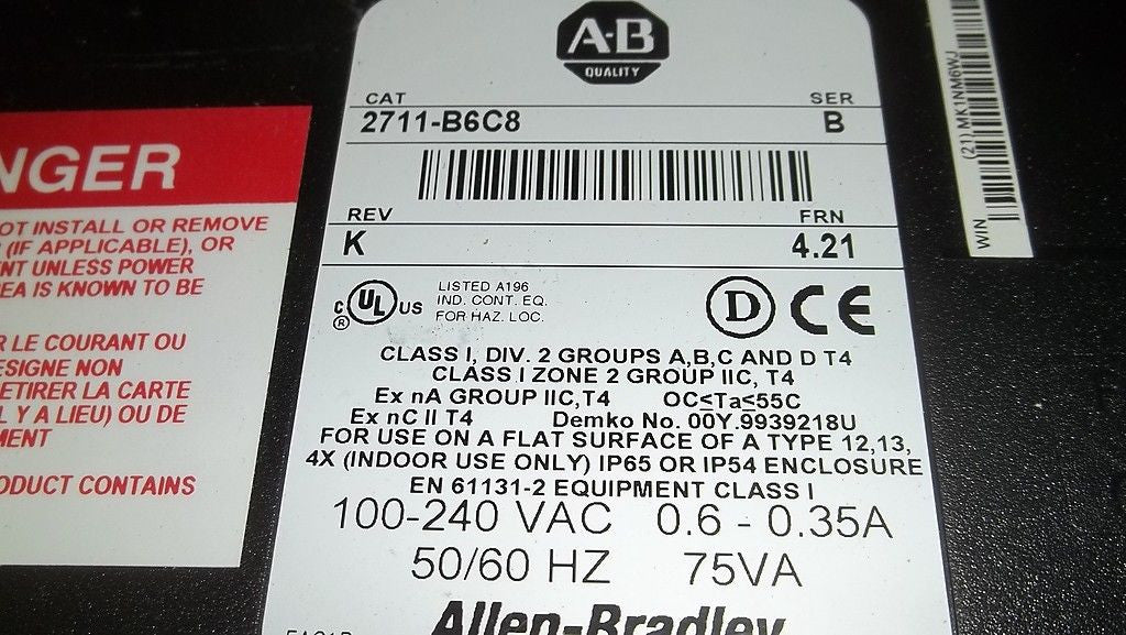 ALLEN BRADLEY 2711-B6C8 SERIES B   REV. K  FRN.  4.21 *USED*