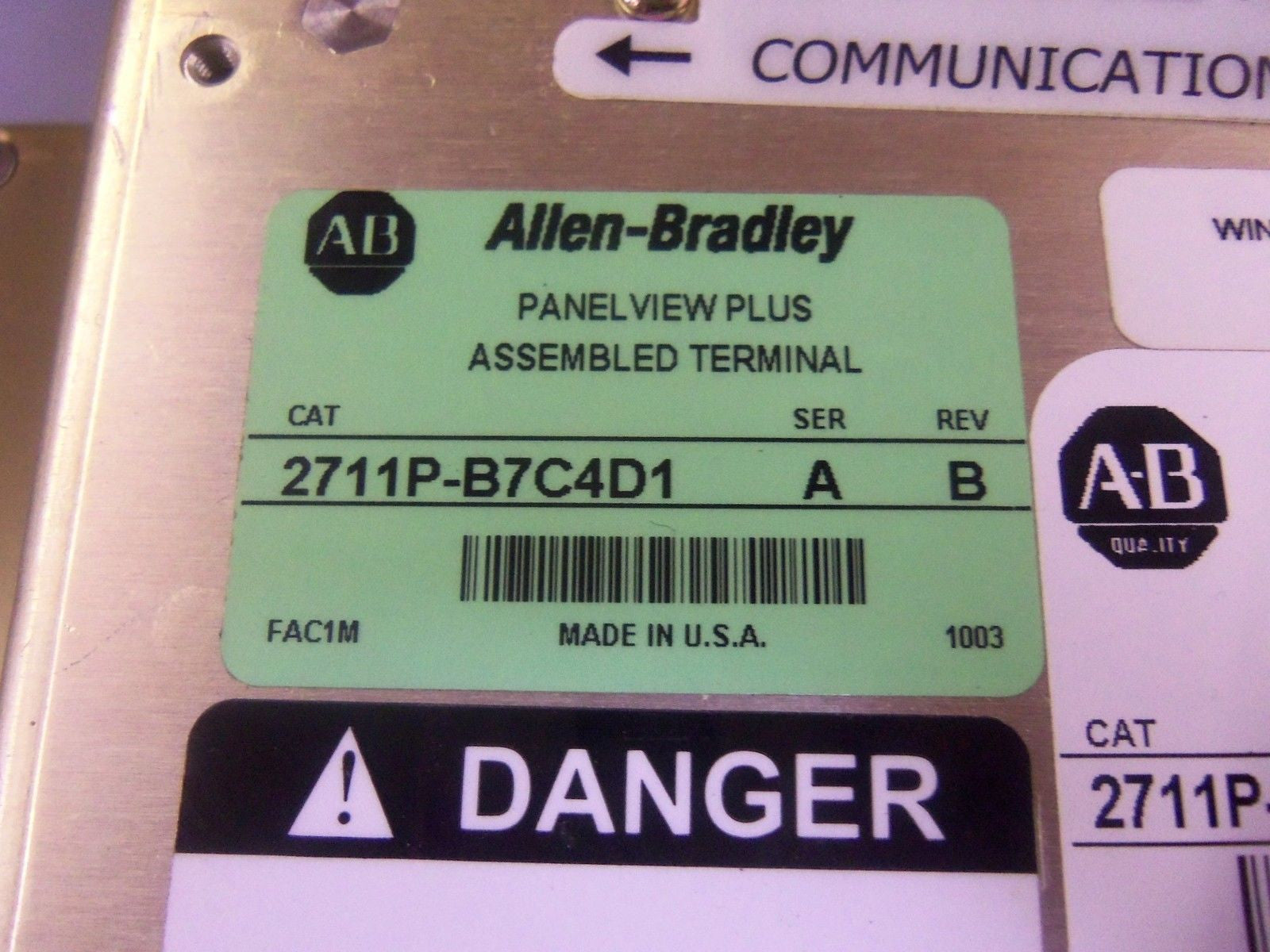 ALLEN BRADLEY 2711P-B7C4D1 SER. A PANELVIEW ASSEMBLED  w/ ENCLOSURE *USED*