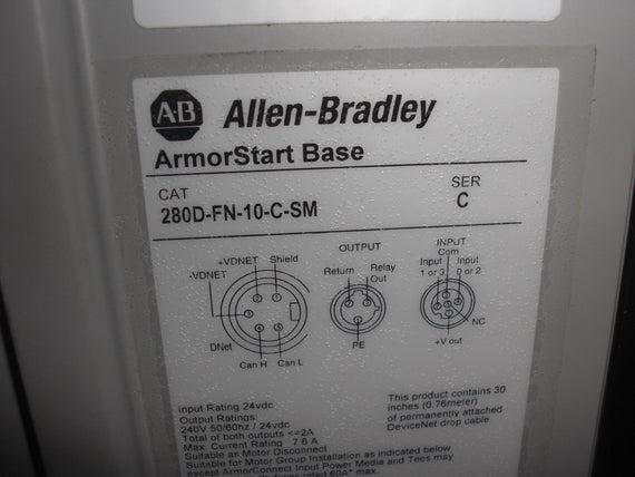 ALLEN BRADLEY 280D-FN-10-C-SM SERIES C COMBO STARTER AND BASE *NEW NO BOX*