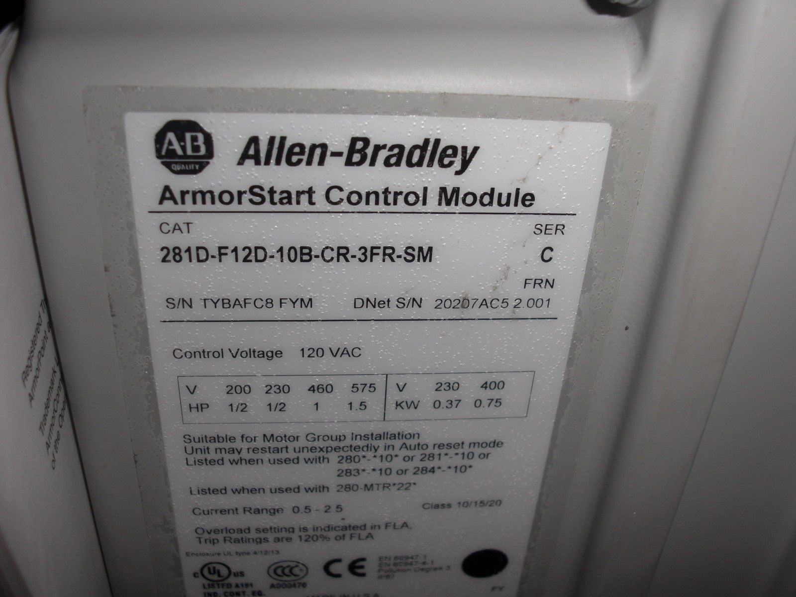 ALLEN BRADLEY 280D-FN-10-C-SM SERIES C COMBO STARTER AND BASE *NEW NO BOX*