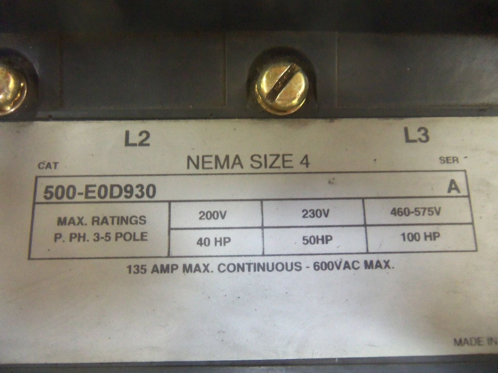 ALLEN BRADLEY 500-E0D930 SERIES A *USED*