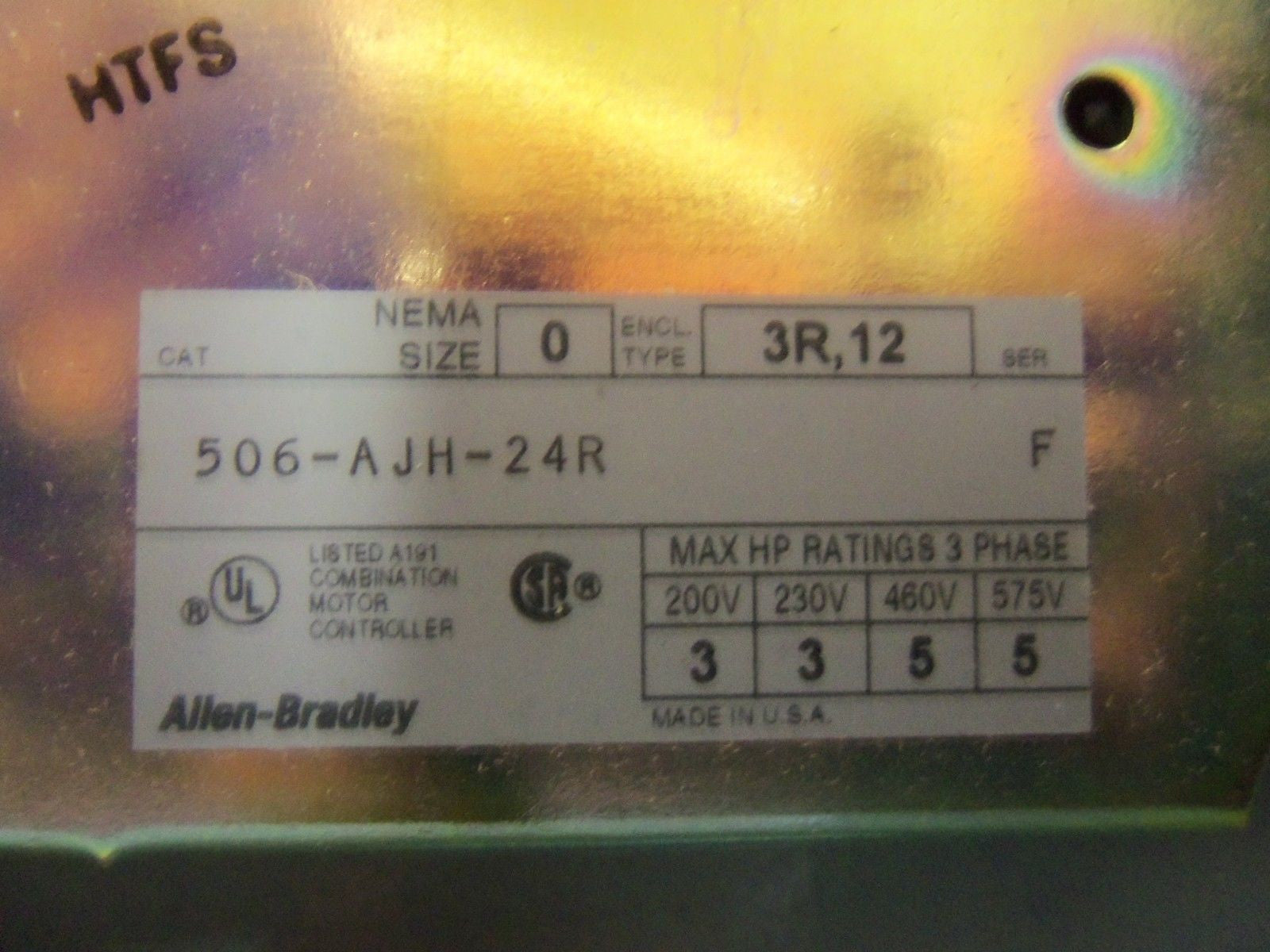 ALLEN BRADLEY 506-AJH-24R SERIES F *NEW NO BOX*