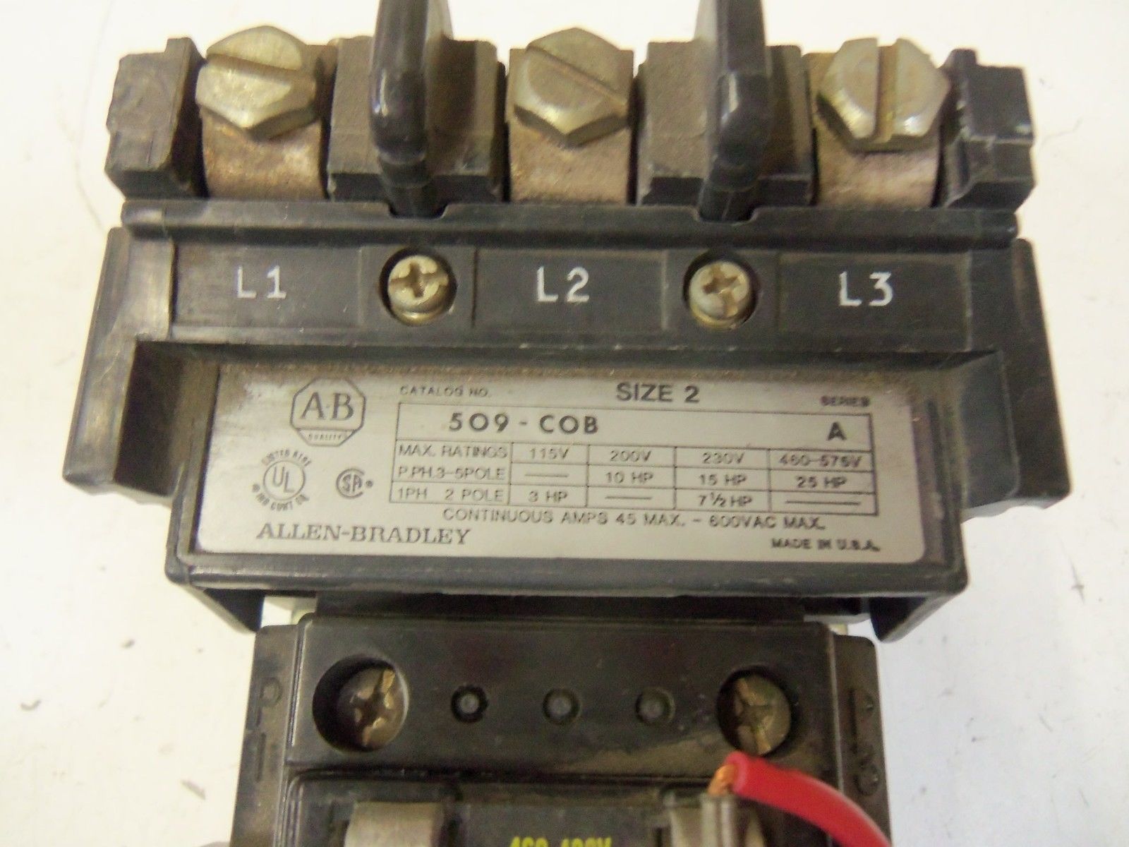 ALLEN BRADLEY SIZE 2 509-COB SER. A STARTER 460-480V *USED*
