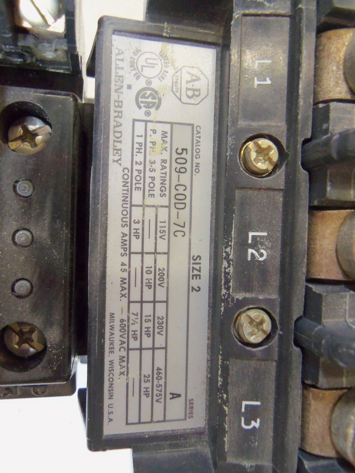 ALLEN BRADLEY 509-COD-7C SER. A STARTER 115-120V *USED*