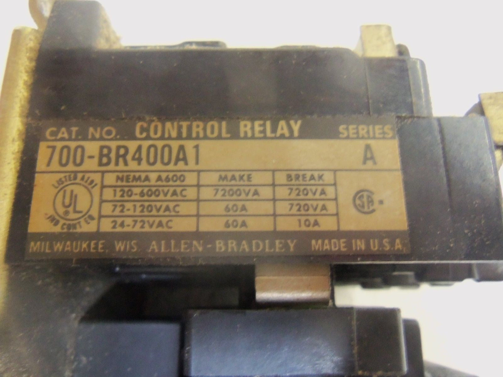 ALLEN BRADLEY 700-BR400A1 SER A CONTROL RELAY *USED*