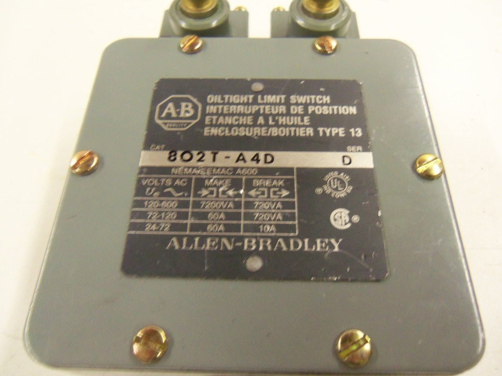 ALLEN BRADLEY 802T-A4D SER. D OILTIGHT LIMIT SWITCH *NEW NO BOX*