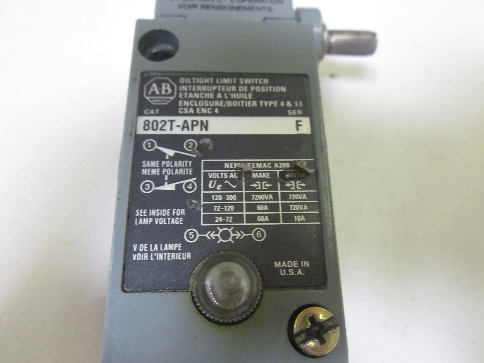 ALLEN BRADLEY 802T-APN SER. F OILTIGHT LIMIT SWITCH *NEW NO BOX*