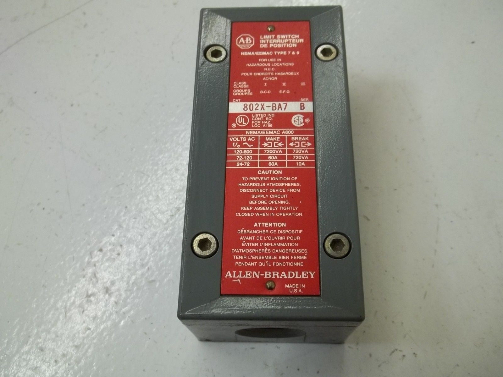 ALLEN BRADLEY 802X-BA7 SER. B (AS PICTURED) *USED*