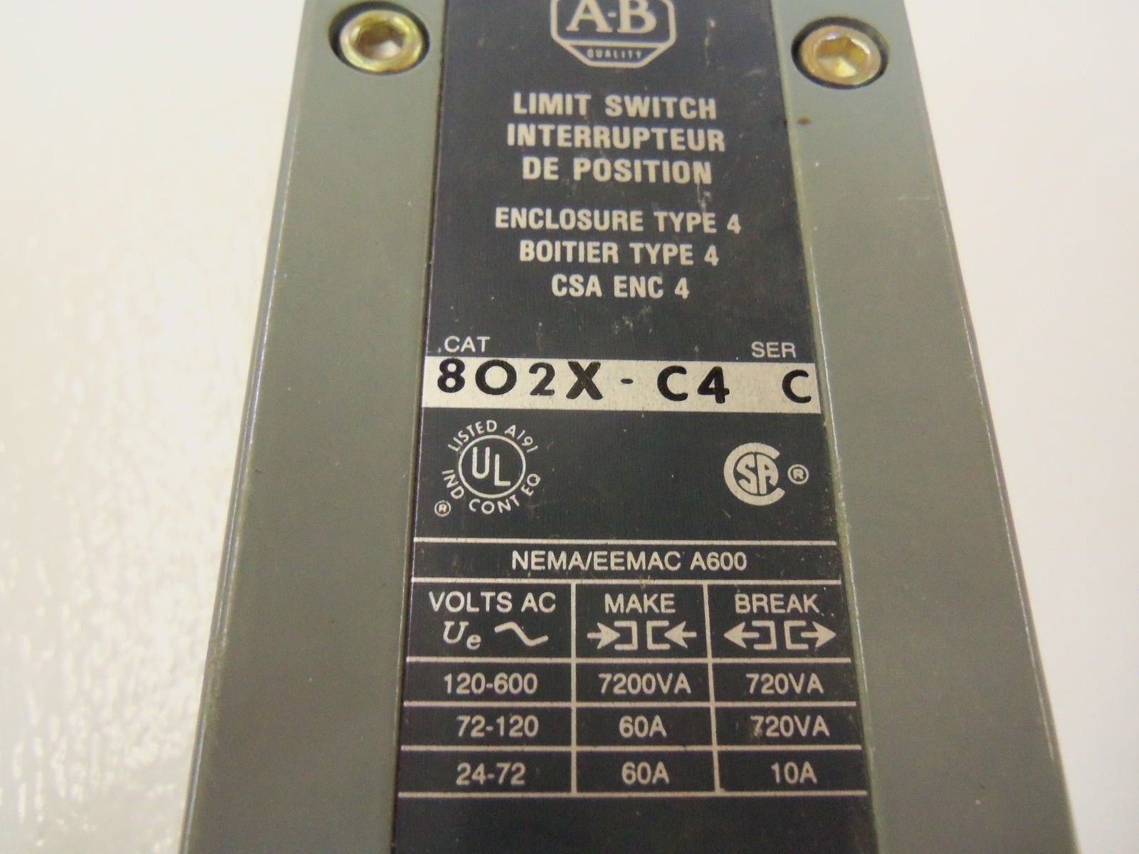 ALLEN BRADLEY 802X-C4 SERIES C *AS IS *