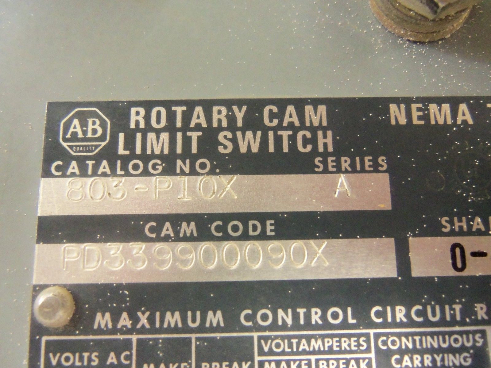 ALLEN BRADLEY 803-P10X SERIES A ROTARY CAM LIMIT SWITCH *USED*