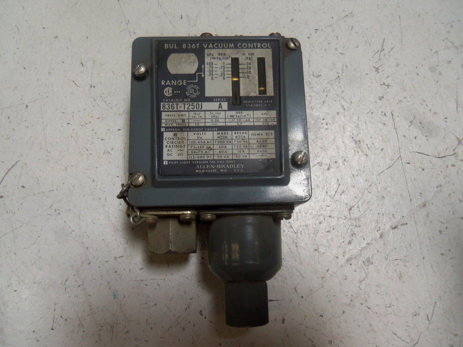 ALLEN BRADLEY 836T-T250J SER. A VACUUM CONTROL *USED*