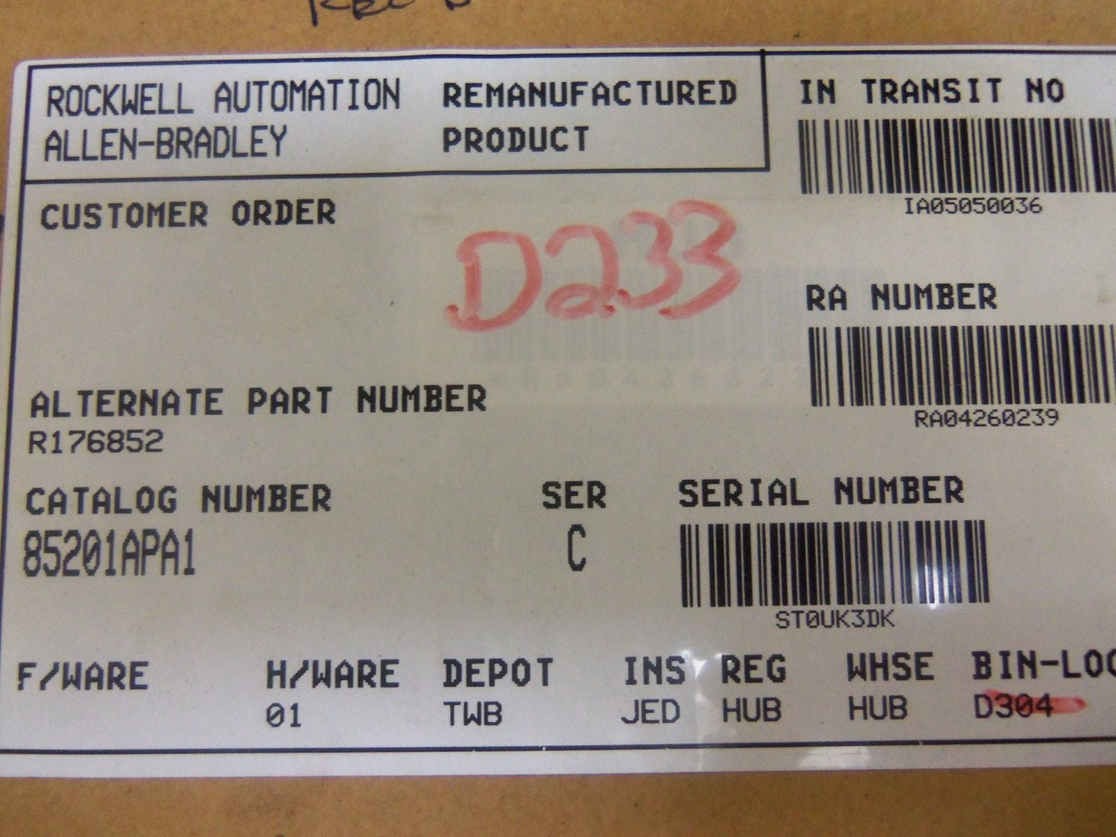 ALLEN BRADLEY 8520-1APA1 SER. C PROCESSOR MODULE (REMANUFACTURED) *NEW IN BOX*
