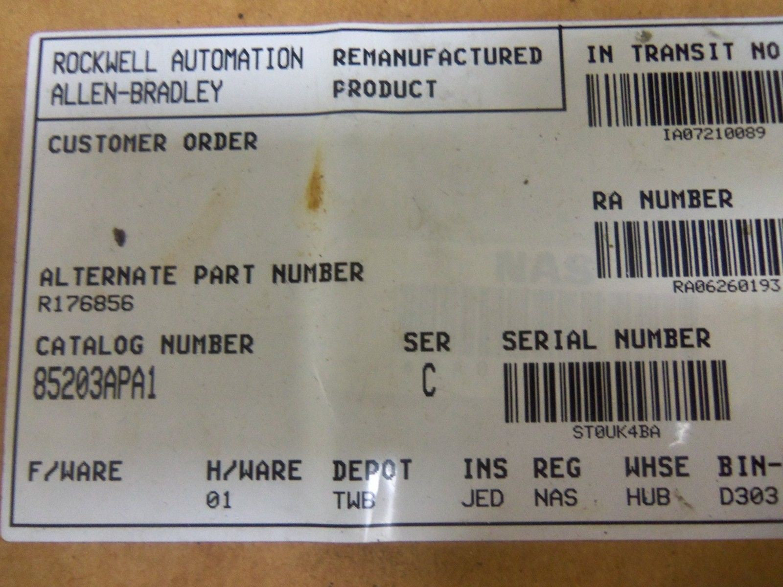 ALLEN BRADLEY 85203APA1 SERIES C (REMANUFACTURED) *USED*