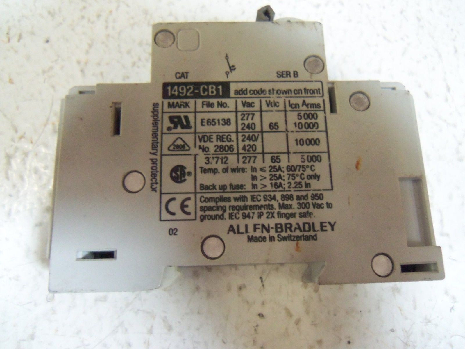 ALLEN BRADLEY 1492-CB1G010 SER. B CIRCUIT BREAKER 1A *USED*