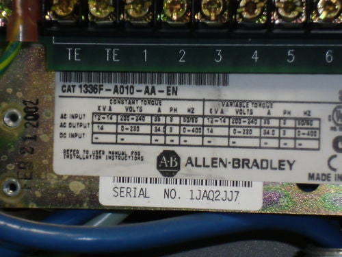 ALLEN BRADLEY 1336F-A010-AA-EN SER. A AC DRIVE *USED*