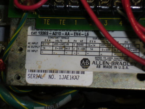 ALLEN BRADLEY 1336S-A010-AA-EN4-L6 SER. D AC DRIVE *USED*