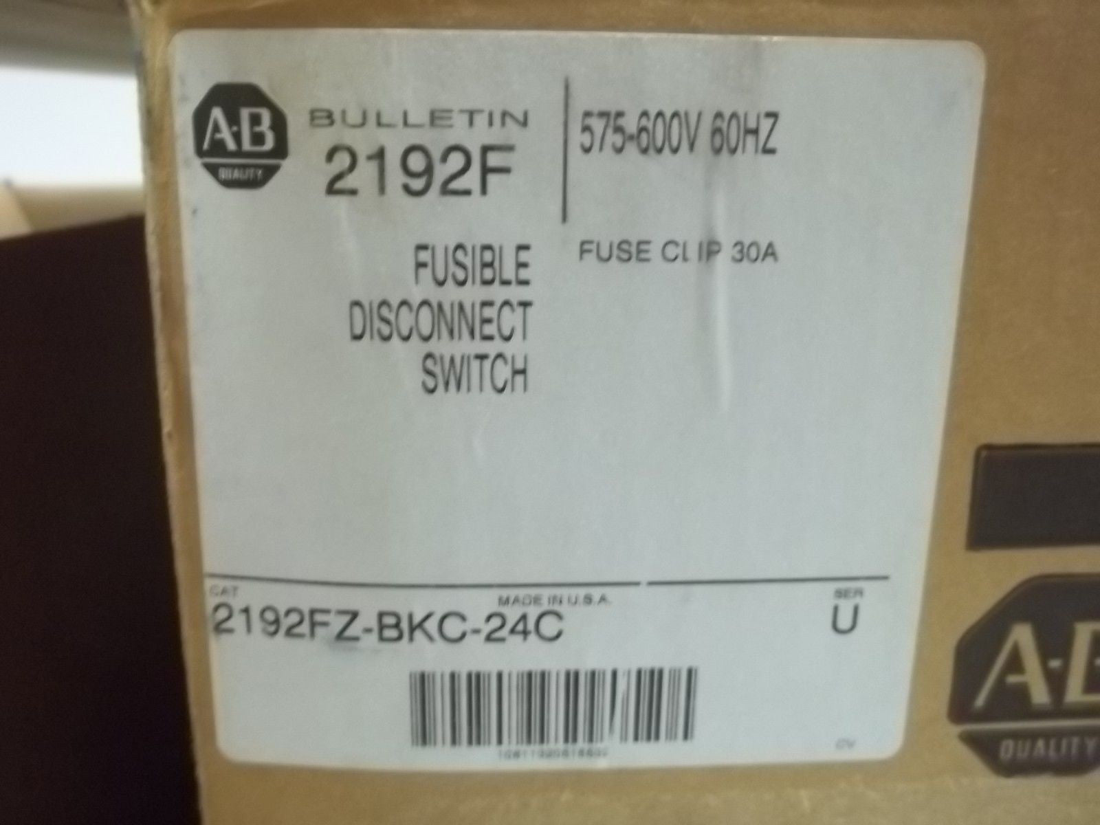ALLEN BRADLEY 2192FZ-BKC-24C SER. U FUSIBLE DISCONNECT SWITCH *NEW IN BOX*