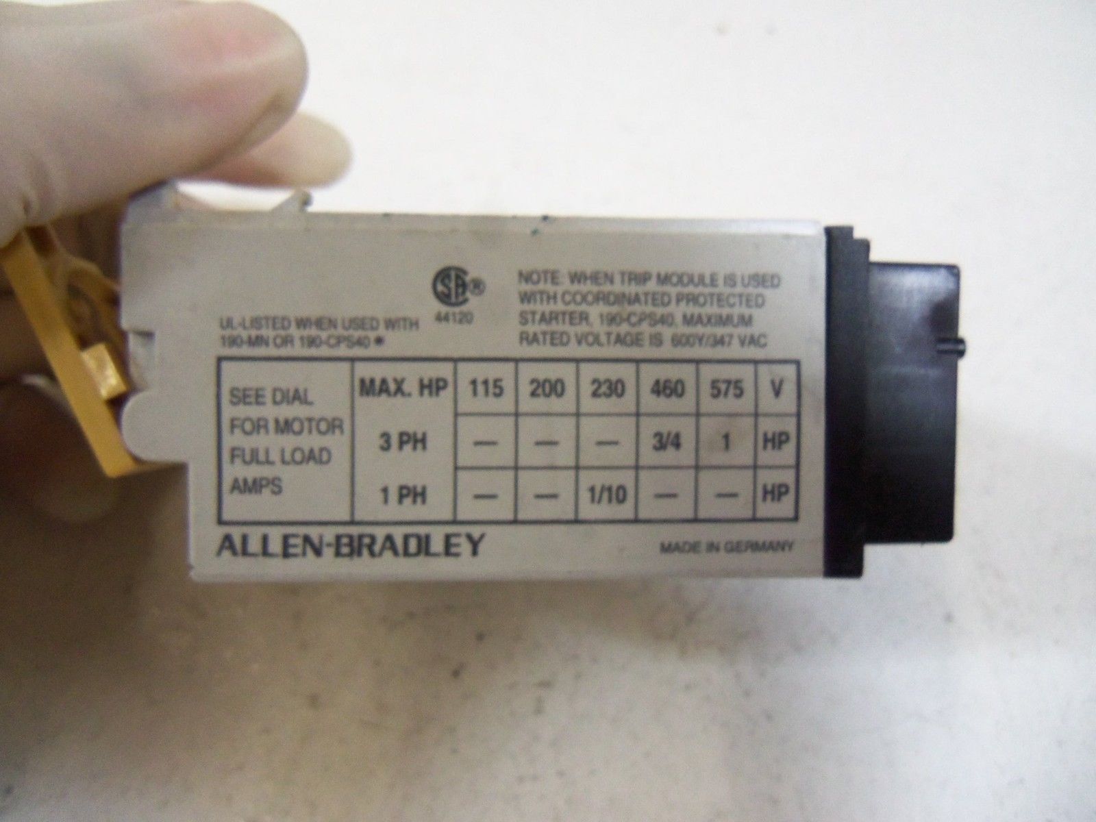 ALLEN BRADLEY MAGNETIC TRIP 190-P016 SERIES A *USED*