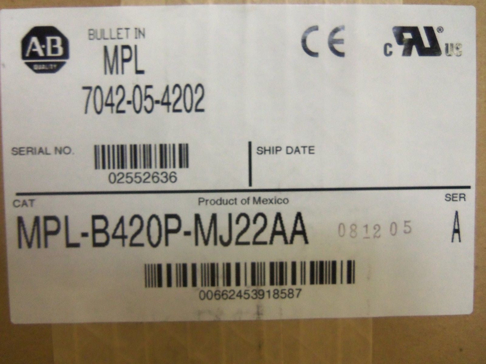 ALLEN BRADLEY MPL-B420P-MJ22AA SER. A SERVO MOTOR *NEW IN BOX*