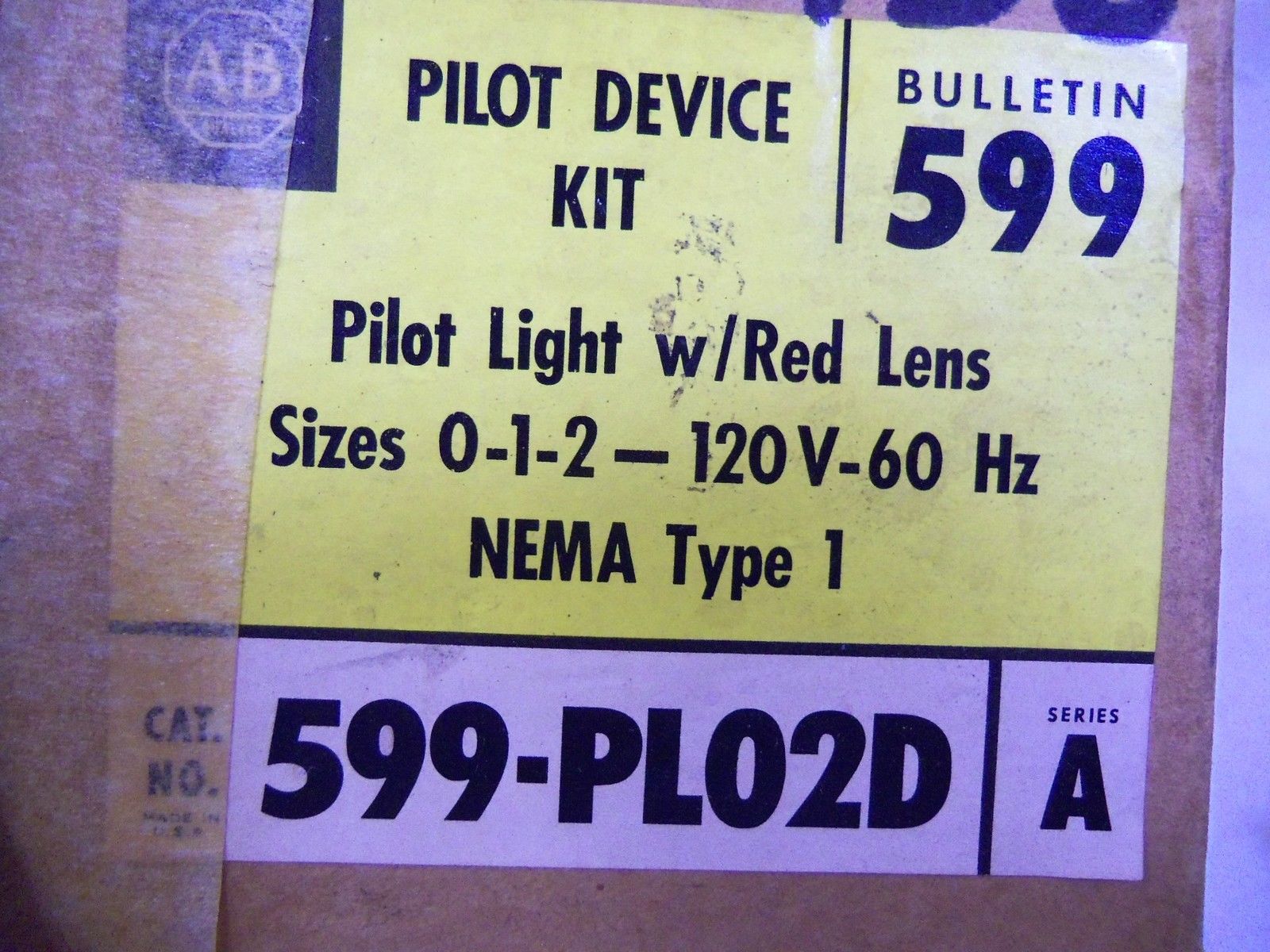 ALLEN BRADLEY PILOT DEVICE KIT 599-PL0AD SERIES A *NEW IN BOX*
