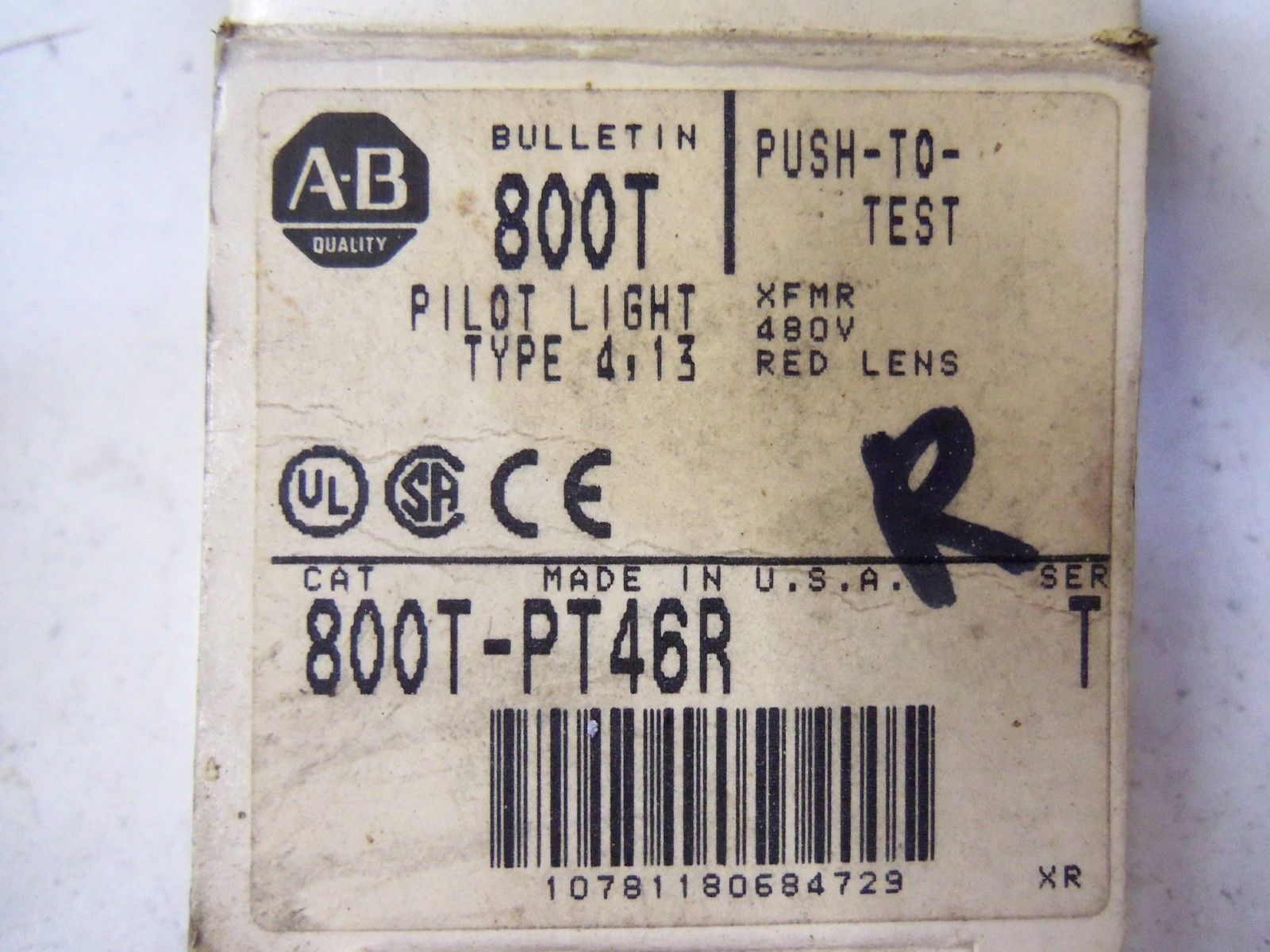 ALLEN BRADLEY PILOT LIGHT  800T-PT46R SERIES T *NEW IN BOX*