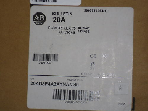 ALLEN BRADLEY POWER FLEX 70 DRIVE 20AD3P4A3AYNANG0 * NEW *