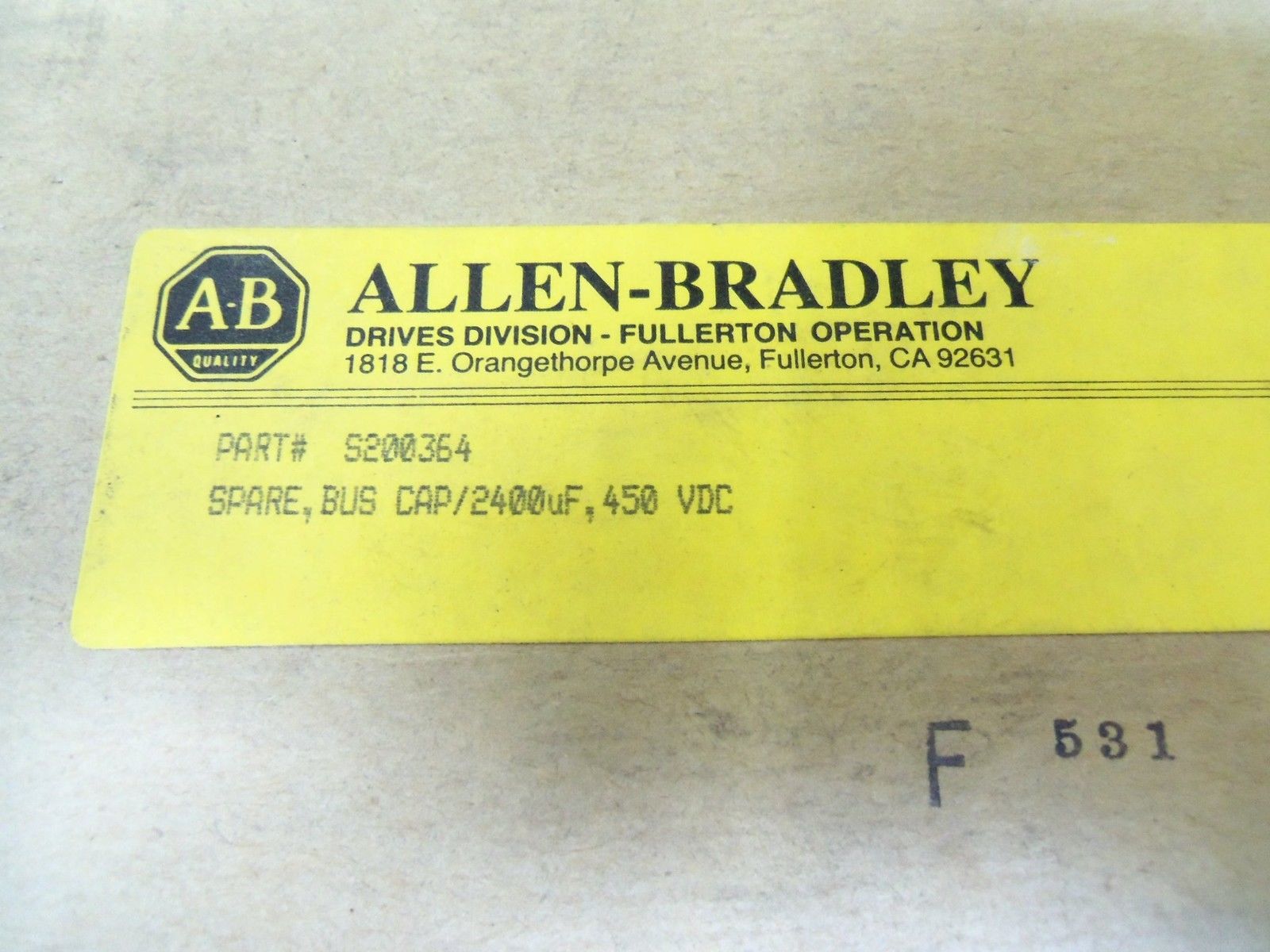 ALLEN BRADLEY S200364 SPARE, BUS CAP *FACTORY SEALED*
