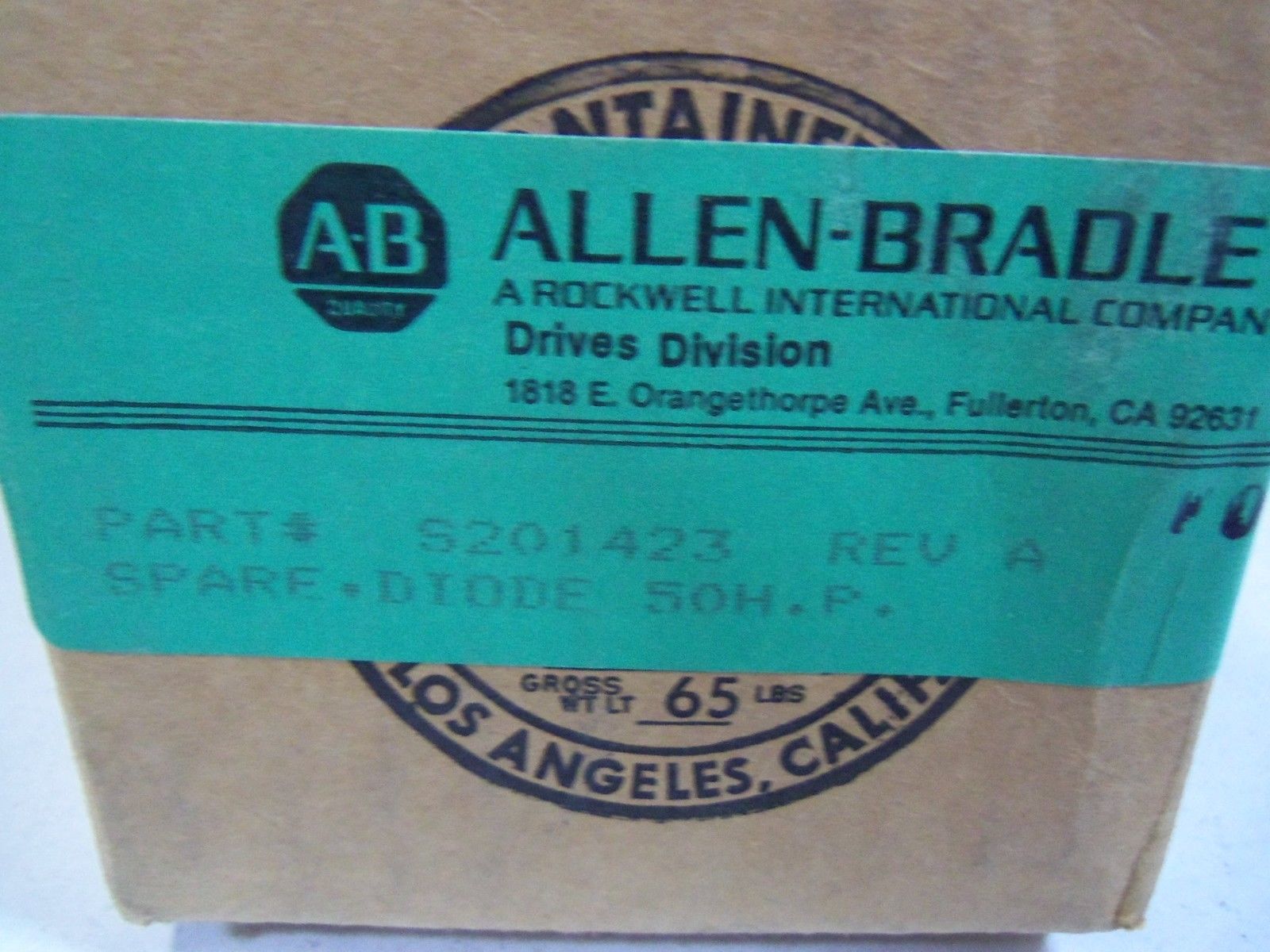 ALLEN BRADLEY S201423 SPARE, DIODE 50H.P. *FACTORY SEALED*