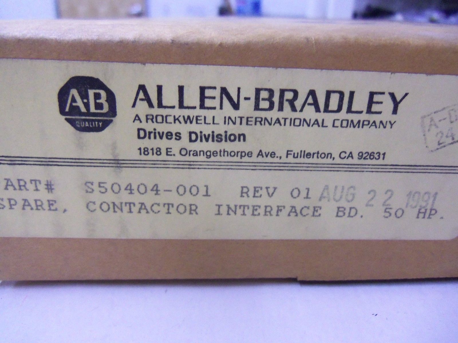ALLEN BRADLEY S50404-001 DATE CODE: AUG 22, 1991 *FACTORY SEALED*