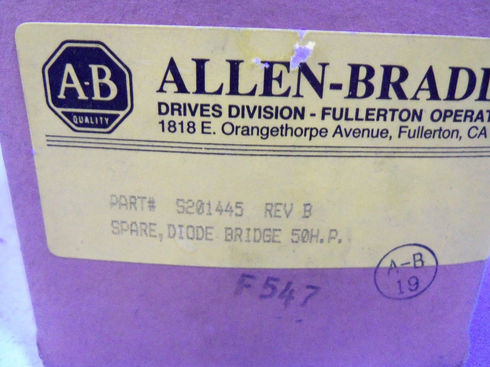 ALLEN BRADLEY SPARE, DIODE BRIDGE 50 H.P. S201445 *FACTORY SEALED*
