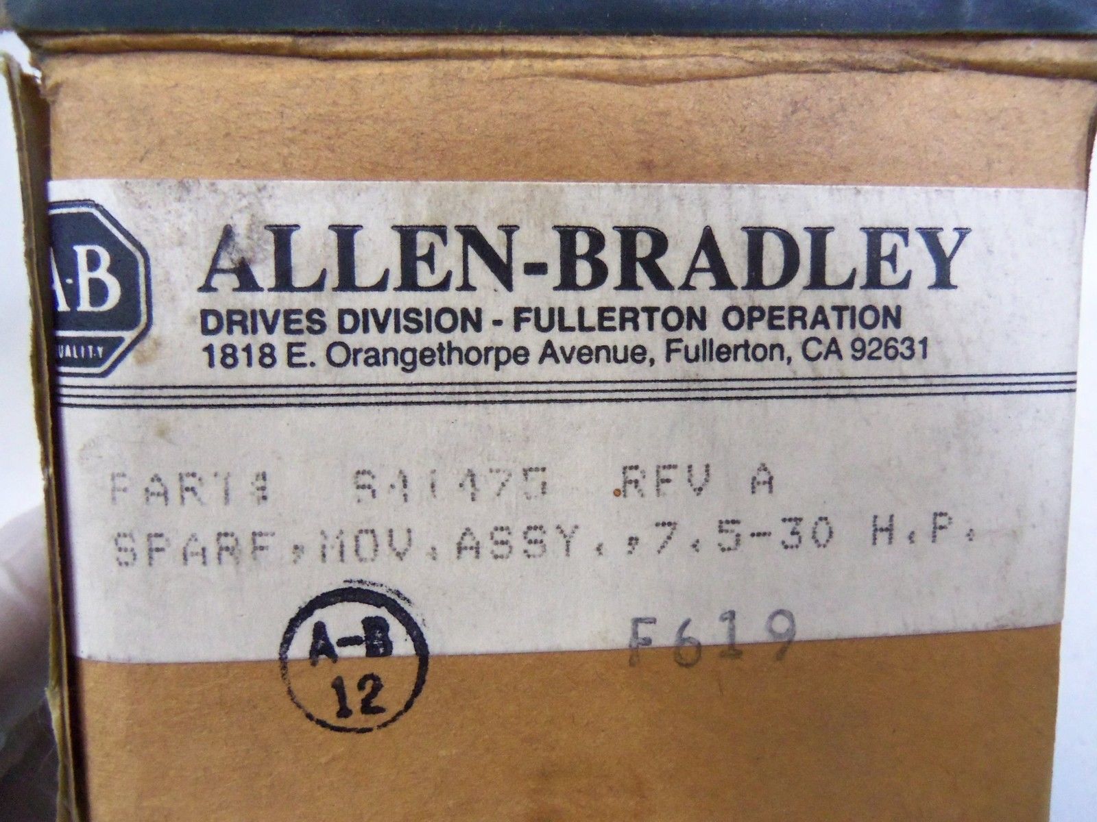 ALLEN BRADLEY SPARE, MOV, ASSY. 7.5-30HP S41475 *NEW IN BOX*
