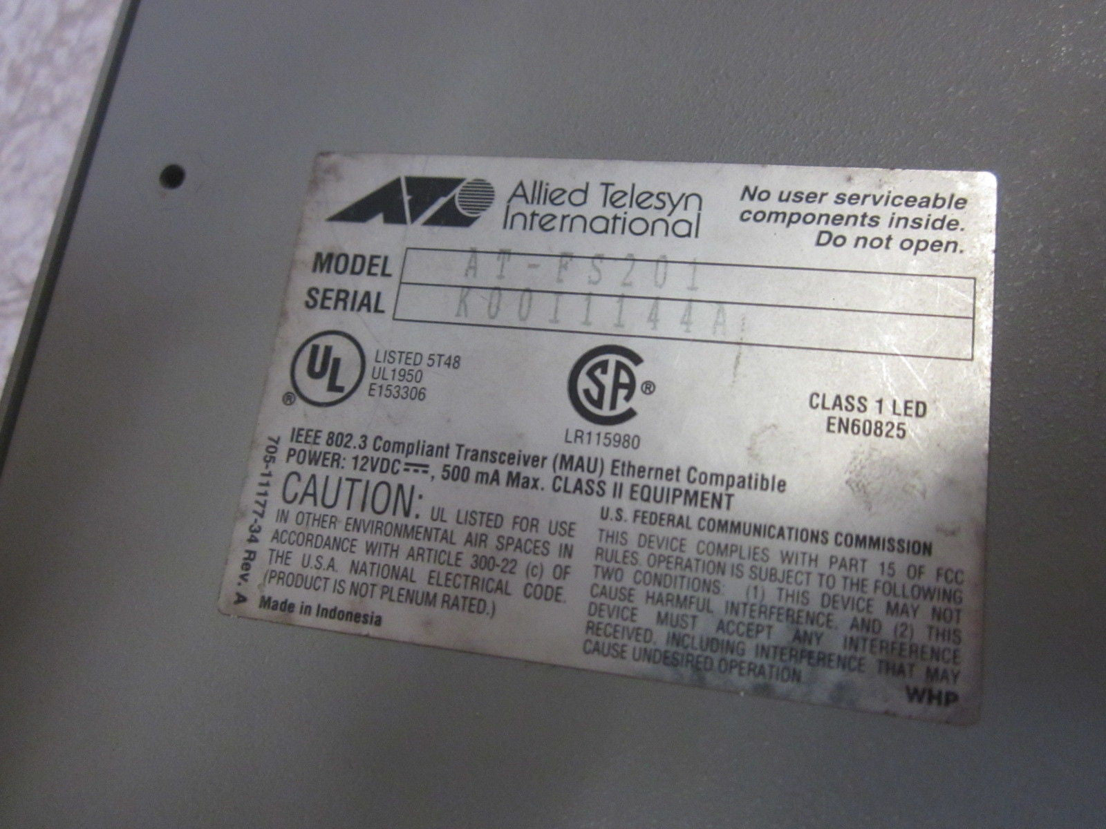 ALLIED TELESYN INTERNATIONAL AT-FS201 FAST SWITCH MEDIA CONVERTER *USED*