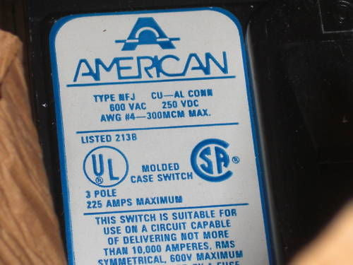 AMERICAN NFJ632225NA CIRCUIT BREAKER 225A *NEW IN BOX*
