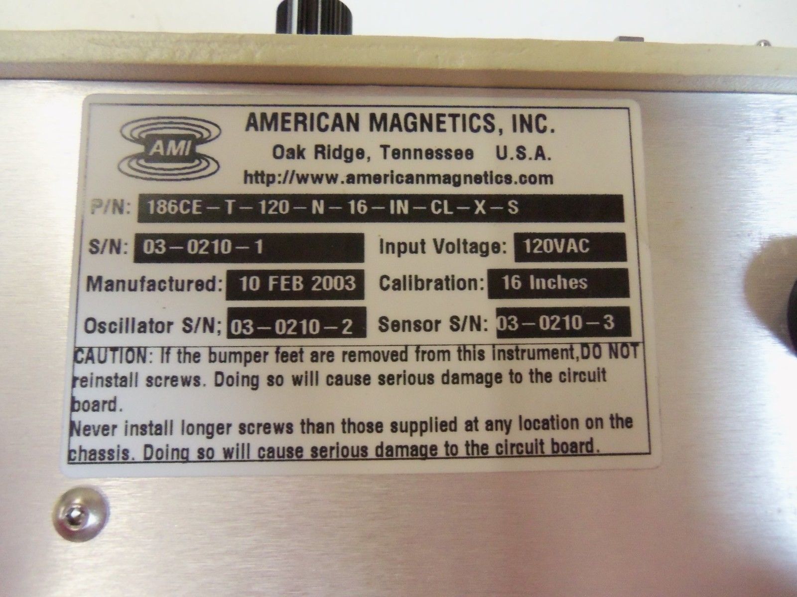 AMERICAN MAGNETICS, INC. 186CE-T-120-N-16-IN-CL-X-S *NEW NO BOX*