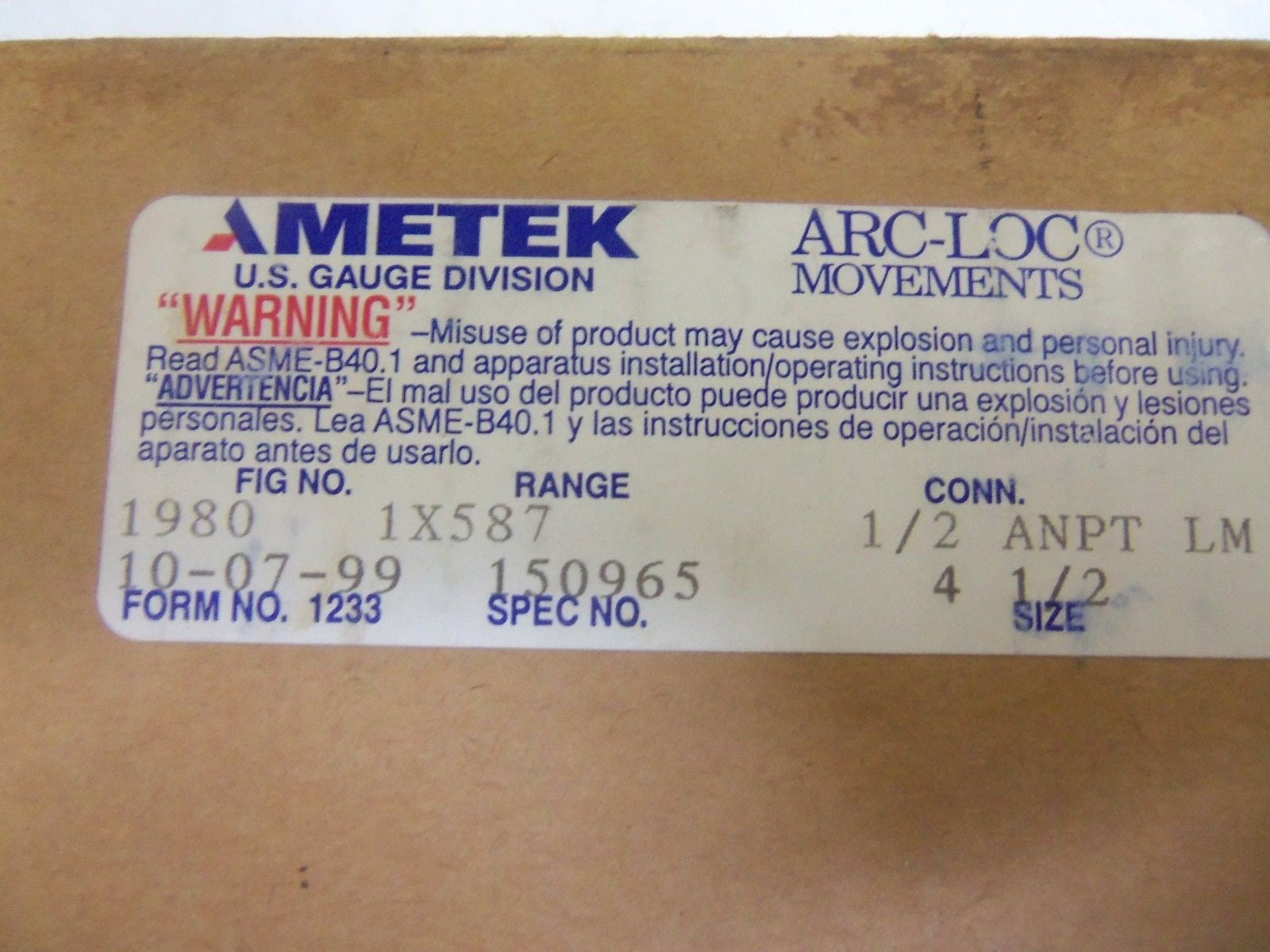 AMETEK 1980 1X587 PROCESS COMPOUND GAUGE 30-60 In. Hg/PSI 4-1/2" *NEW IN BOX*