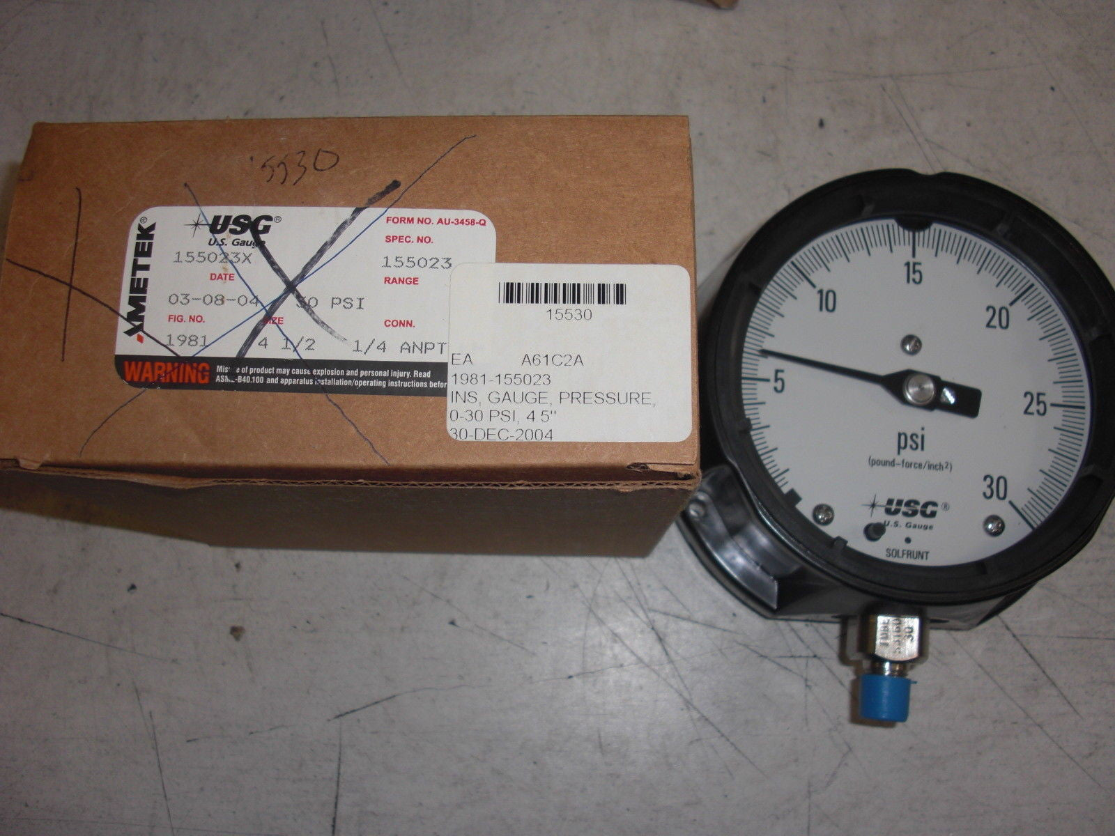 AMETEK USG 155023X PRESSURE GAUGE 0-30PSI 4-1/2" *NEW IN BOX*