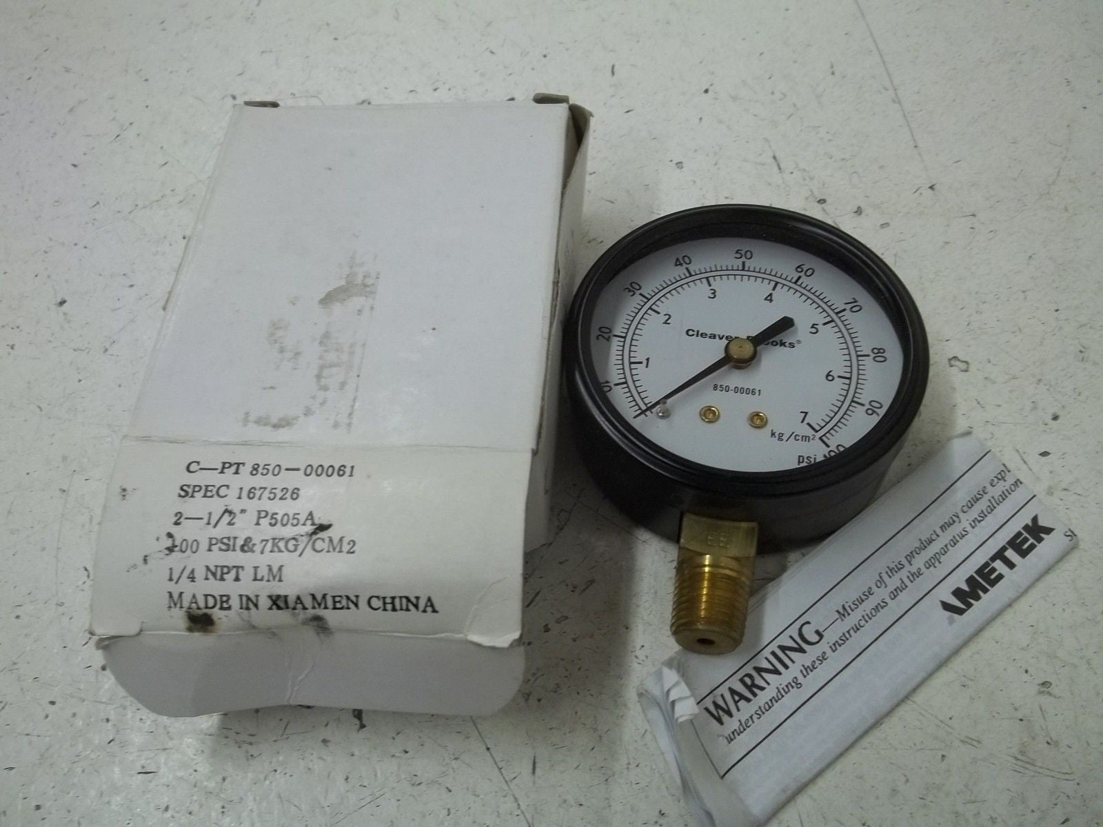 AMETEK C-PT850-00061 PRESSURE GAUGE 2-1/2" 0-100PSI&7KG/CM2 *NEW IN BOX*