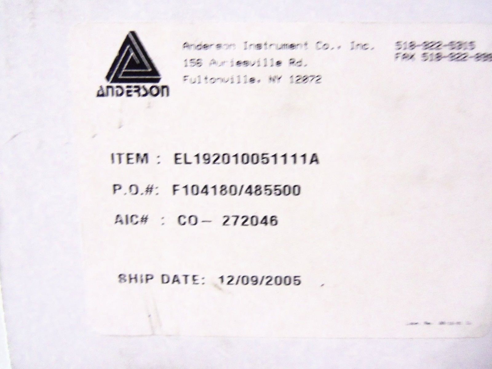 ANDERSON EL192010051111A *NEW IN BOX*