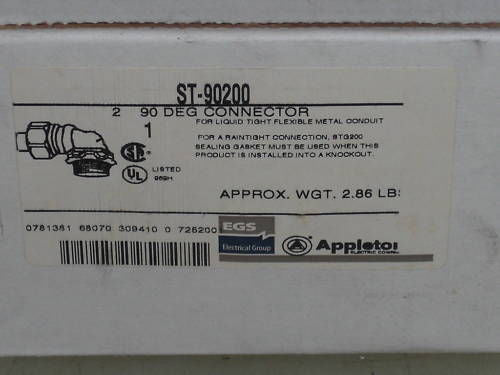 APPLETON 90 DEG  CONNECTOR ST-90200 *NEW IN BOX*